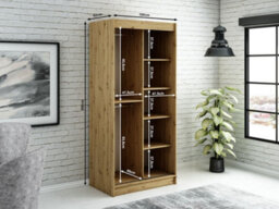 Arte Leto Y Contemporary 2 Sliding Door Wardrobe 5 Shelves 2 Rails Black Matt And Oak Effect (H)2000mm (W)1000mm (D)620mm - thumbnail 4