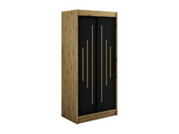 Arte Leto Y Contemporary 2 Sliding Door Wardrobe 5 Shelves 2 Rails Black Matt And Oak Effect (H)2000mm (W)1000mm (D)620mm - thumbnail 1