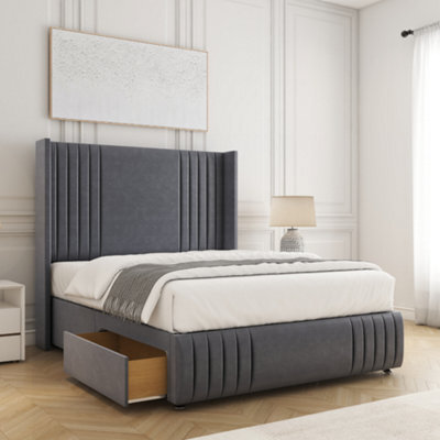 Bsspoke Peyton Divan Bed Set Steel Plush Velvet With 54Inch Headboard & Footboard 2 Drawers Footend & No Mattress In All Sizes - image 1