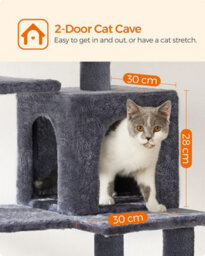Songmics Cat Tree, Kitty Tower For Indoor Felines, Multi-Tier Feline Tall Condo, Scratching Posts, Hammock, Smoky Grey - thumbnail 3