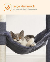 Songmics Cat Tree, Kitty Tower For Indoor Felines, Multi-Tier Feline Tall Condo, Scratching Posts, Hammock, Smoky Grey - thumbnail 7