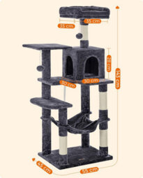 Songmics Cat Tree, Kitty Tower For Indoor Felines, Multi-Tier Feline Tall Condo, Scratching Posts, Hammock, Smoky Grey - thumbnail 2