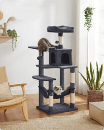 Songmics Cat Tree, Kitty Tower For Indoor Felines, Multi-Tier Feline Tall Condo, Scratching Posts, Hammock, Smoky Grey - thumbnail 1