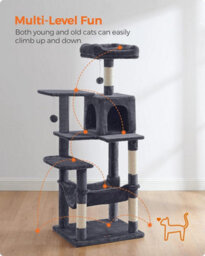 Songmics Cat Tree, Kitty Tower For Indoor Felines, Multi-Tier Feline Tall Condo, Scratching Posts, Hammock, Smoky Grey - thumbnail 6