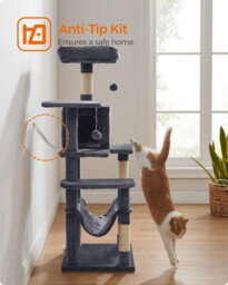 Songmics Cat Tree, Kitty Tower For Indoor Felines, Multi-Tier Feline Tall Condo, Scratching Posts, Hammock, Smoky Grey - thumbnail 8