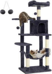Songmics Cat Tree, Kitty Tower For Indoor Felines, Multi-Tier Feline Tall Condo, Scratching Posts, Hammock, Smoky Grey - thumbnail 9