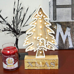 36Cm Pre Lit Led Christmas Tree Led Lights - Wooden Frame 18 Led Xmas Tree -Christmas Xmas Table Home Office Room Decoration - thumbnail 2