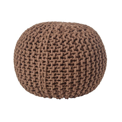 Homescapes Chocolate Brown Round Cotton Knitted Pouffe Footstool - image 1
