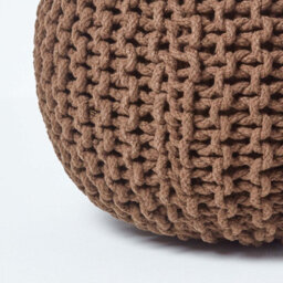 Homescapes Chocolate Brown Round Cotton Knitted Pouffe Footstool - thumbnail 4