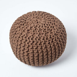 Homescapes Chocolate Brown Round Cotton Knitted Pouffe Footstool - thumbnail 3