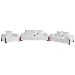 Wyld And Coco Novahome 6-Seater White Boucle Sofa Set With Armrests And Rubberwood Legs - thumbnail 5