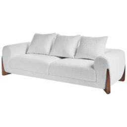 Wyld And Coco Novahome 6-Seater White Boucle Sofa Set With Armrests And Rubberwood Legs - thumbnail 6