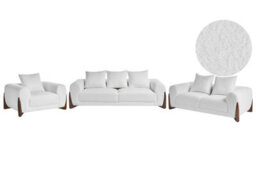 Wyld And Coco Novahome 6-Seater White Boucle Sofa Set With Armrests And Rubberwood Legs - thumbnail 3