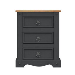 Bedside Cabinet Charcoal Dark Grey 3 Drawer Large Table Solid Wood Pine - thumbnail 3