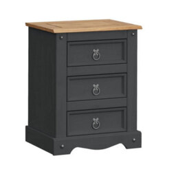 Bedside Cabinet Charcoal Dark Grey 3 Drawer Large Table Solid Wood Pine - thumbnail 4