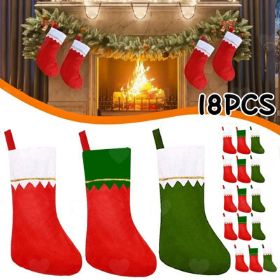 Amorly 18Pcs Red Green Christmas Stockings, Hanging Sock Ornaments For Christmas Tree, Fireplace Mantel And Staircase Xmas Displays - image 1