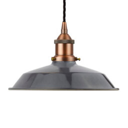 Slate Grey Small Trinity Metal Painted Dome Pendant Light With Matt Antique Copper Lamp Holder And Black Twisted Cable - Se Home