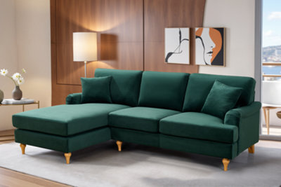 Velvet Green Left Hand Facing Corner Sofa Hamilton - image 1