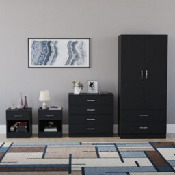 Lassic Vida Designs Riano 4 Piece Bedroom Set (1 Drawer Bedside Chest, 4 Drawer Chest, 2 Door 2 Drawer Wardrobe), Black - thumbnail 7