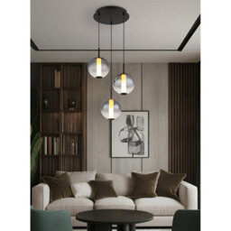 Luminosa Lighting Luminosa Lacy Cluster Pendant Ceiling Light Matt Black, Smoke Glass Shades, 3X Led 3000K - thumbnail 2