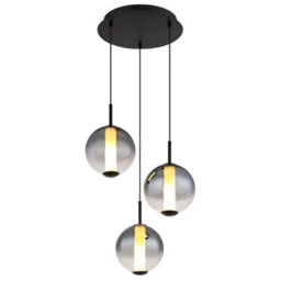 Luminosa Lighting Luminosa Lacy Cluster Pendant Ceiling Light Matt Black, Smoke Glass Shades, 3X Led 3000K - thumbnail 1