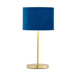 Litecraft Oval Brass Stick Table Lamp With Blue Velvet Shade - thumbnail 2