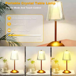 Touch Sensor Led Table Lamp Rechargeable 3 Color Adjustable Bedside Light Golden - thumbnail 3