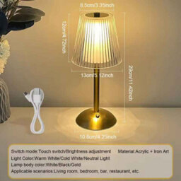 Touch Sensor Led Table Lamp Rechargeable 3 Color Adjustable Bedside Light Golden - thumbnail 2