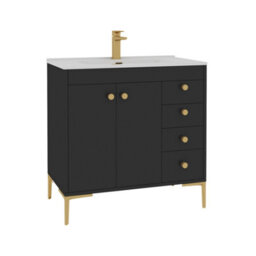 Royal Bathrooms Verona 800mm Matt Black Floor Standing Bathroom Vanity Unit 2 Door, 4 Drawer Cabinet With Ceramic Basin & Brushed Brass Knob - thumbnail 7