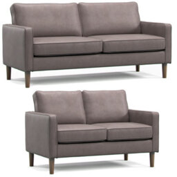 Furnishings For Less UK Bexhill Brown Faux Leather Boxed Arm Sofa Suite 3 + 2 Sofas - thumbnail 1