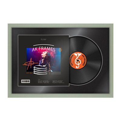"AK Frames 25X17"" Green Modern Vinyl Record Frame With Black Mount For 12 Inch Lp Cover & Disc - Overlapped Design" - image 1