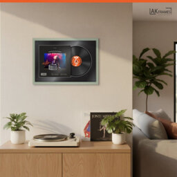"AK Frames 25X17"" Green Modern Vinyl Record Frame With Black Mount For 12 Inch Lp Cover & Disc - Overlapped Design" - thumbnail 5
