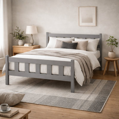 Wyld Haus Tralee 4Ft6 Grey-Washed Pine Double Bed With Panelled Headboard - image 1