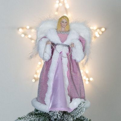 The Christmas Workshop 71109 Angel Tree Topper With Pink And White Dress - image 1