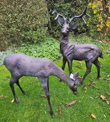 Stag And Doe Deer Pair Extra Large Sculptures - Cast Aluminium With Bronze Finish - image 1