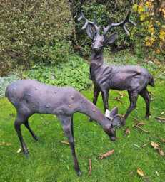 Stag And Doe Deer Pair Extra Large Sculptures - Cast Aluminium With Bronze Finish