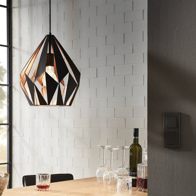 Eglo Carlton 1 Black And Copper Metal 1 Light Hanging Pendant, (D) 31Cm - image 1