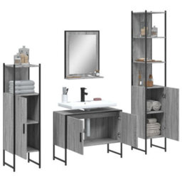 Berkfield 4 Piece Bathroom Cabinet Set Grey Sonoma Engineered Wood - thumbnail 4