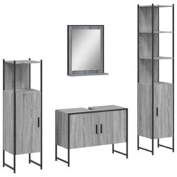 Berkfield 4 Piece Bathroom Cabinet Set Grey Sonoma Engineered Wood - thumbnail 2
