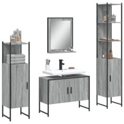 Berkfield 4 Piece Bathroom Cabinet Set Grey Sonoma Engineered Wood - thumbnail 1