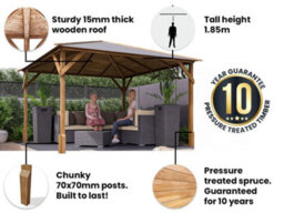 Dunster House Wooden Gazebo 3M X 3M Heavy Duty Garden Shelter Pressure Treated , Roof Shingles Included, Utopia 300 - thumbnail 4