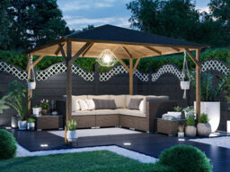 Dunster House Wooden Gazebo 3M X 3M Heavy Duty Garden Shelter Pressure Treated , Roof Shingles Included, Utopia 300 - thumbnail 3