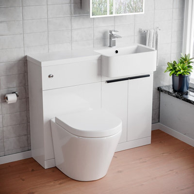 Nes Home Right Hand Basin Vanity Unit, With Black Handles, Wc Unit & Rimless Toilet - image 1