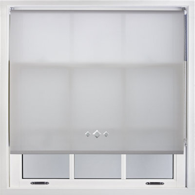 FURNISHED Trimmable Roller Blind With Triple Diamond Chrome Eyelet And Metal Fittings - Grey Daylight Shade (W)230Cm X (L)165Cm