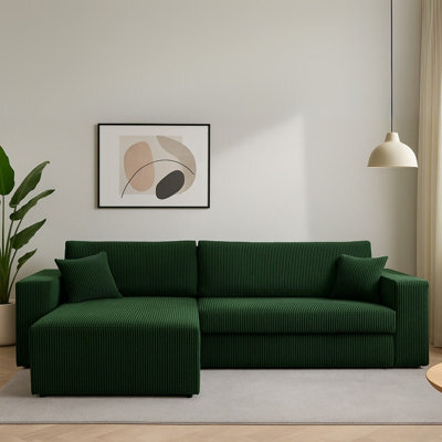 Karl L Maxi Corner Sleeper Sofa Corduroy Upholstery Storage Springs Universal Left Or Right Hand Side Design Green - image 1