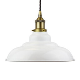 White St Edmund's Painted Dome Pendant Light With Matt Antique Brass Lamp Holder And Black Twisted Cable - Se Home
