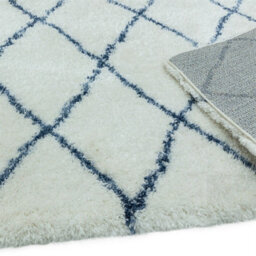 Cream Blue Geometric Shaggy Luxurious Modern Jute Backing Rug For Living Room Bedroom And Dining Room-80Cm X 150Cm - thumbnail 4