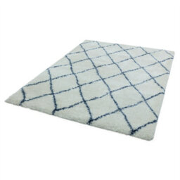 Cream Blue Geometric Shaggy Luxurious Modern Jute Backing Rug For Living Room Bedroom And Dining Room-80Cm X 150Cm - thumbnail 2