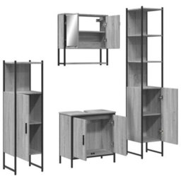 Berkfield 4 Piece Bathroom Furniture Set Grey Sonoma Engineered Wood - thumbnail 5