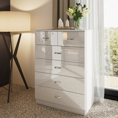 Fwstyle 6 Drawer Chest Of Drawers White Gloss 4+2 Bedroom Furniture - image 1